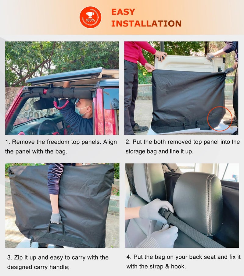Camoo Freedom Panel Hard Top Storage Bag with Handle For 2007-2025 Jeep Wrangler JK, JKU, JL, JLU, Sports, Sahara, Freedom, Rubicon 2-Door and 4-Door, Jeep Gladiator JT, Car Interior Organizer Bags - Image 3